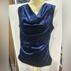 New! Calvin Klein Midnight Blue Velvet Scoop Neck Top Medium headshot